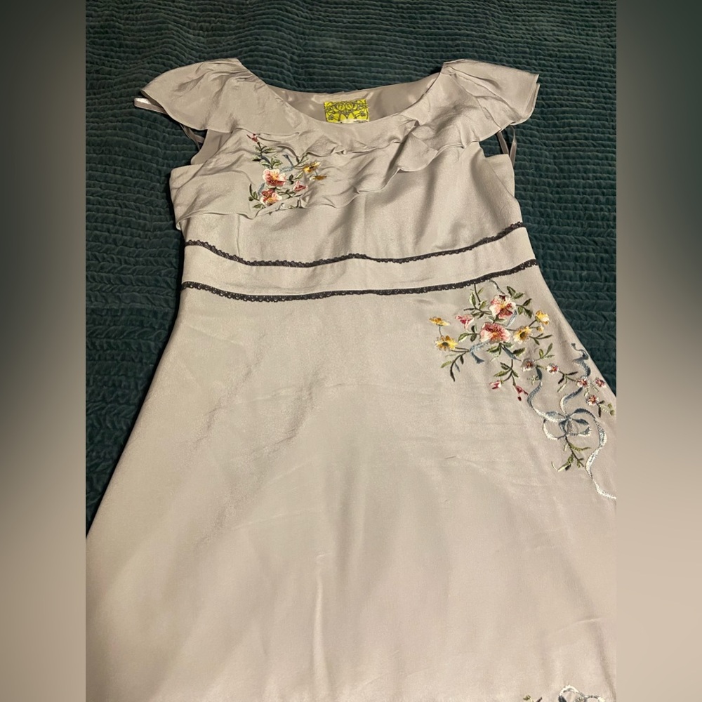 Gray Anthropologie Floreat Formal Dress with floral embroidery